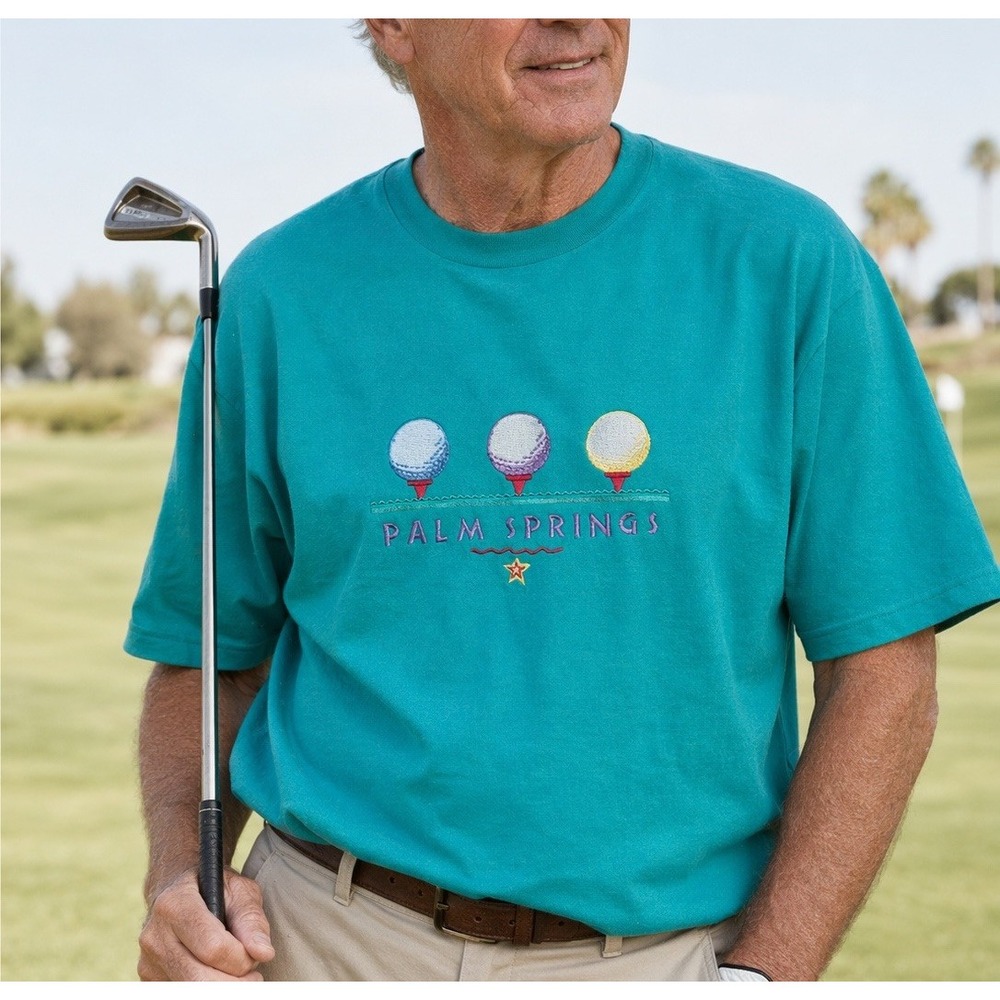 NWT Vintage Palm Springs Embroidered Golf T-Shirt Mens 2XL Golfing Hanes NEW NOS